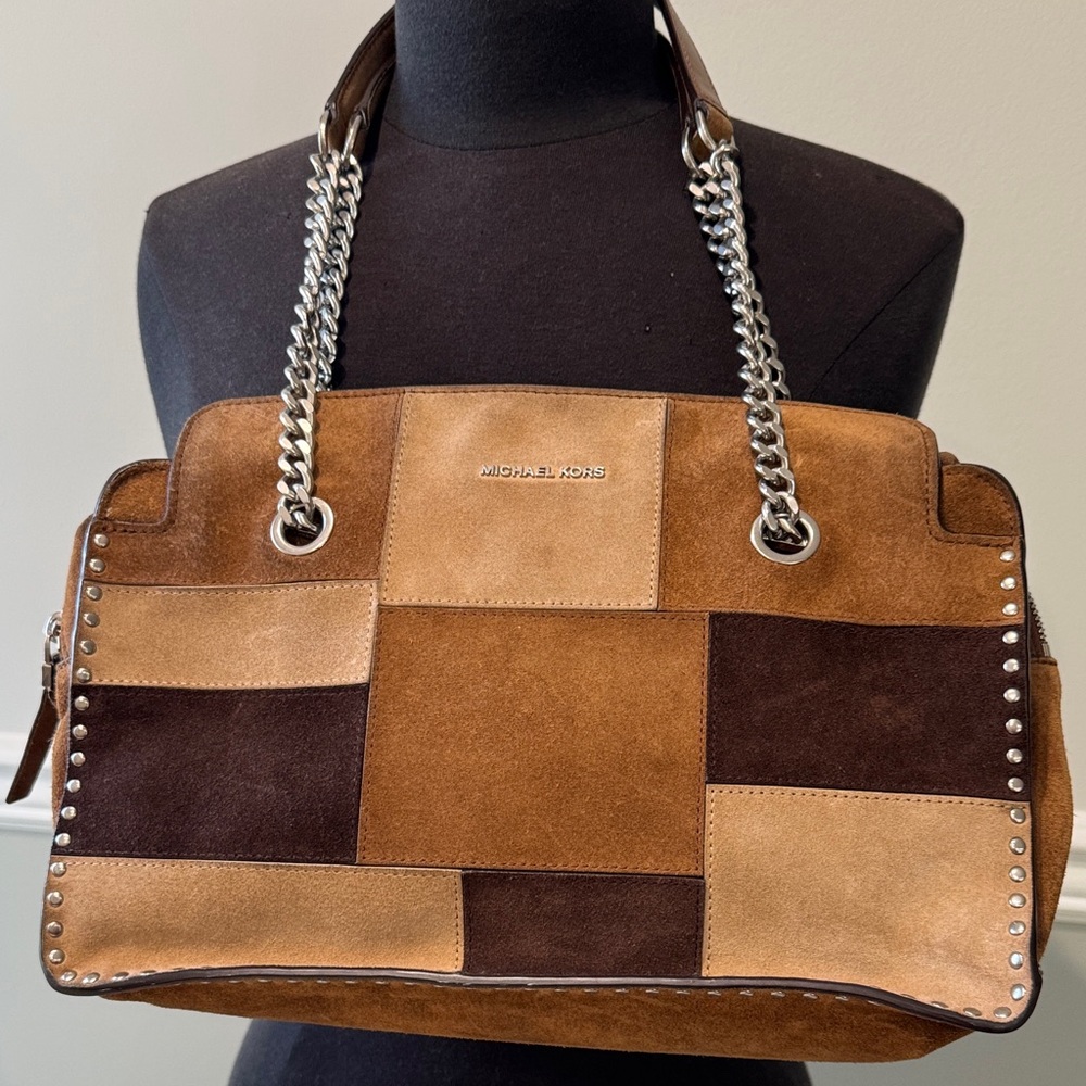 Michael Kors Tan and Brown Patchwork Shoulder Bag